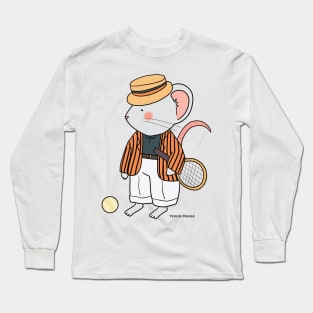 Cute Mouse Vintage Tennis Player Drawing Long Sleeve T-Shirt